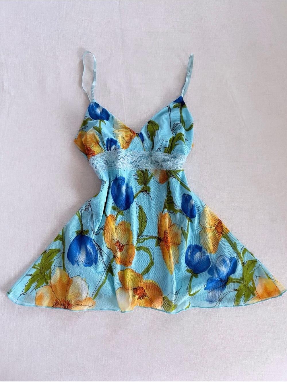 Vintage Wet Seal Blue Floral Lace Babydoll Cami
Top